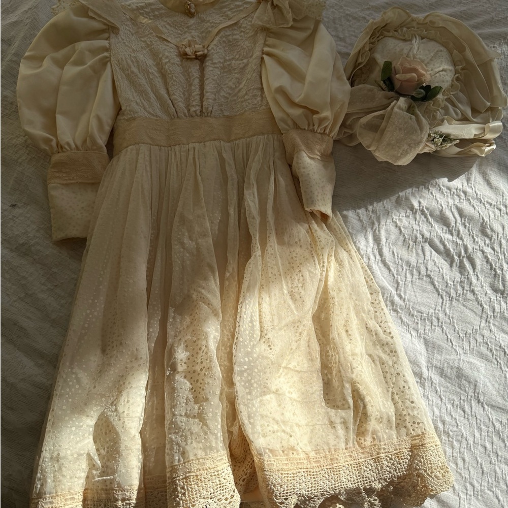 Vintage Victorian Era Cream Lace Dress with Matching Hat